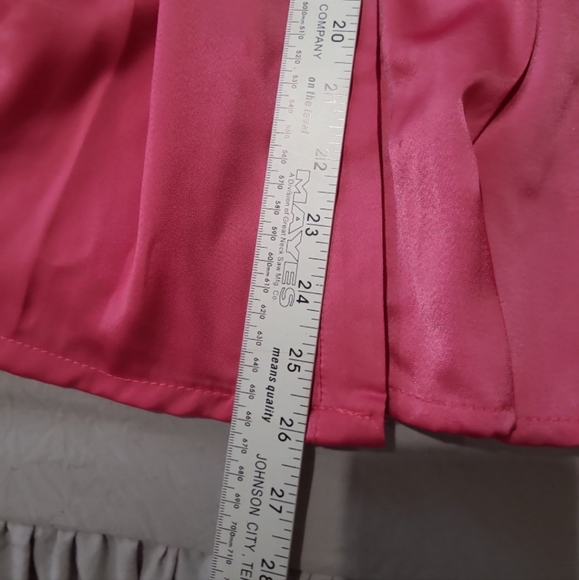 Hot Pink Satin Women SZ Sm Button down pleated balloon sleeve blouse rave disco - Picture 12 of 12